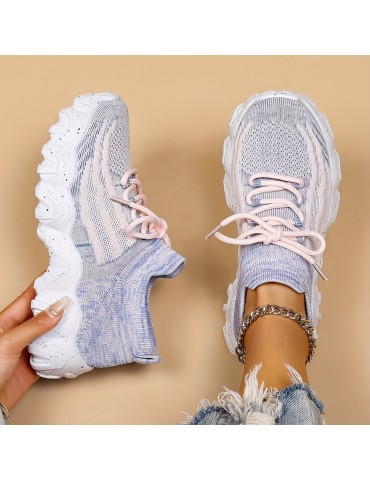 Women's Breathable Knit Platform Sneakers, Casual Lace Up Outdoor Shoes, Comfortable Low Top Trainers