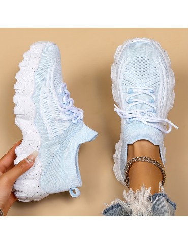 Women's Breathable Knit Platform Sneakers, Casual Lace Up Outdoor Shoes, Comfortable Low Top Trainers
