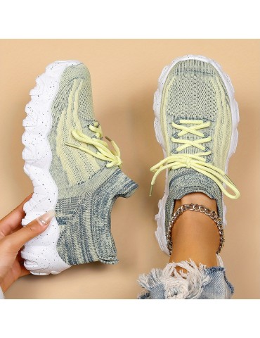 Women's Breathable Knit Platform Sneakers, Casual Lace Up Outdoor Shoes, Comfortable Low Top Trainers