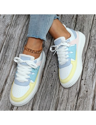 Women's Colorblock Sneakers, Casual Lace Up Outdoor Shoes, Women's Comfortable Low Top Shoes