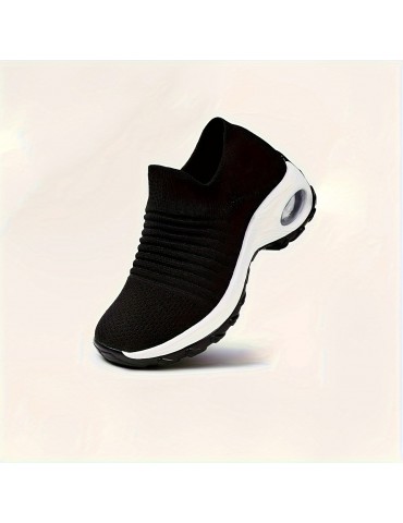 Women's Air Cushion Sock Sneakers, Casual Knitted Low Top Running Sports Shoes, Breathable Walking Trainers