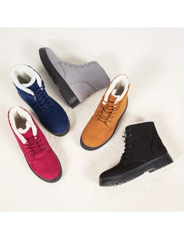 Women's Plush Lined Ankle Boots, Solid Color Thermal Lace Up Snow Boots, Outdoor Warm Short Boots