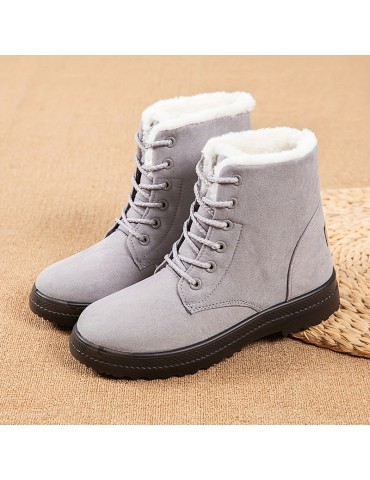 Women's Plush Lined Ankle Boots, Solid Color Thermal Lace Up Snow Boots, Outdoor Warm Short Boots