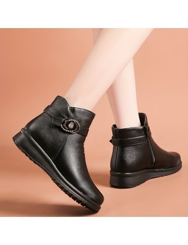 Women's Solid Color Platform Boots, Side Zipper Lined Fuzzy Non-slip Soft Boots, Winter Snow Casual & Comfy Shoes