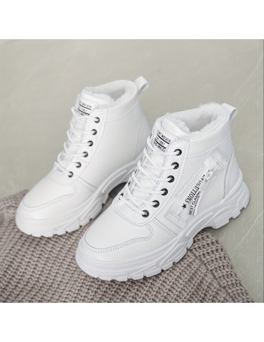 Women's Classic Platform Short Boots, Fashion Lace Up Plush Lined Boots, Comfortable Winter Ankle Boots