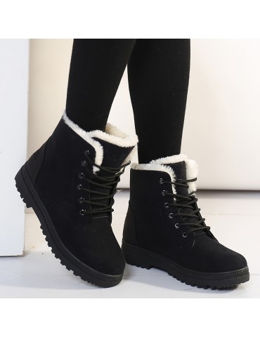 Women's Platform Snow Boots, Casual Lace Up Plush Lined Combat Boots, Comfortable Winter Short Boots