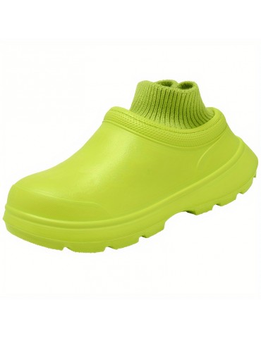 Women's Knit Stitching Chef Work Shoes, Solid Color Waterproof Slip On Shoes, Outdoor Garden Work Shoes