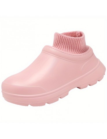 Women's Knit Stitching Chef Work Shoes, Solid Color Waterproof Slip On Shoes, Outdoor Garden Work Shoes