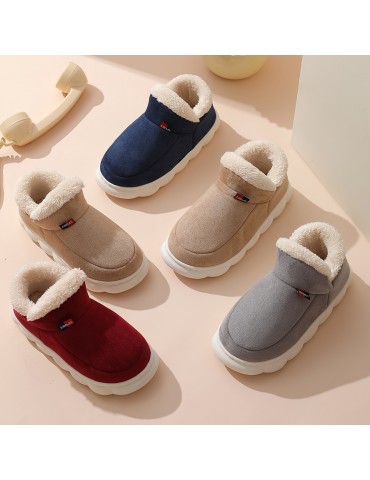 Women's Winter Platform Snow Boots, Solid Color Thermal Soft Sole Plush Lined Ankle Boots, Winter Warm Slipper Boots