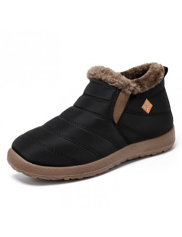 Women's Waterproof Snow Boots, Solid Color Plush Lined Slip On Ankle Boots, Winter Warm Outdoor Flat Boots