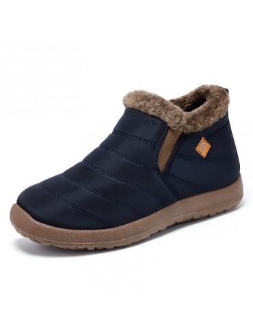 Women's Waterproof Snow Boots, Solid Color Plush Lined Slip On Ankle Boots, Winter Warm Outdoor Flat Boots