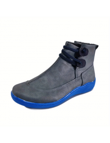 Women's Retro Ankle Boots, Solid Color Slip On Faux Leather Flat Boots, Women's Footwear
