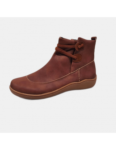 Women's Retro Ankle Boots, Solid Color Slip On Faux Leather Flat Boots, Women's Footwear