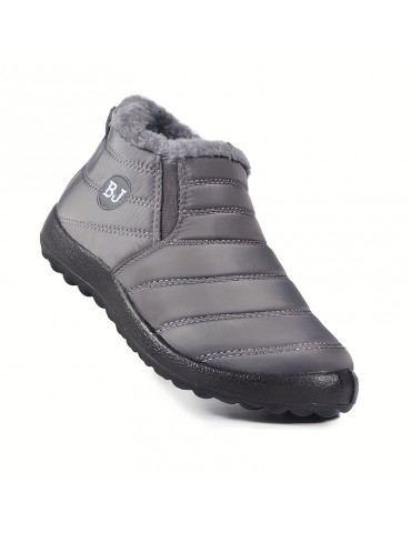 Women's Fleece Lining Snow Boots, Waterproof Slip On Thermal Ankle Boots, Winter Warm Plush Short Boots