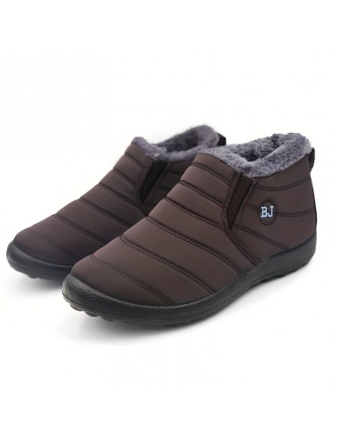 Women's Fleece Lining Snow Boots, Waterproof Slip On Thermal Ankle Boots, Winter Warm Plush Short Boots
