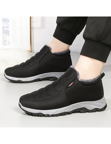 Women's Solid Color Fluffy Boots, Slip On Thermal Lined Platform Soft Sole Boots, Winter Plush Warm & Comfy Shoes