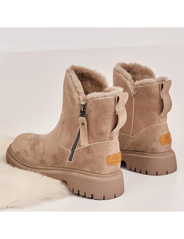 Women's Plush Lined Snow Boots, Side Zipper Solid Color Suedette Short Boots, Winter Warm Outdoor Boots