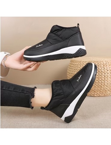 Women's Waterproof Snow Boots, Non-slip Slip-on Ankle Boots, Warm Plush Lined Short Boots, Women's Footwear