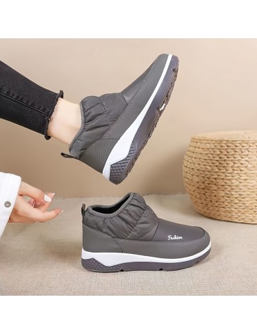 Women's Waterproof Snow Boots, Non-slip Slip-on Ankle Boots, Warm Plush Lined Short Boots, Women's Footwear