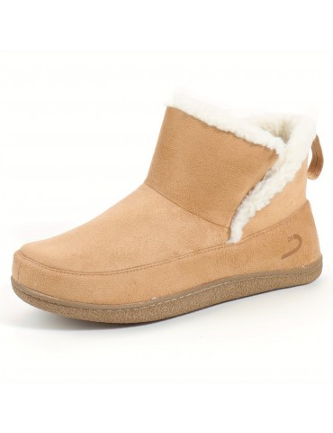 Women's Fleece Liner Fuzzy Indoor Outdoor Slippers, Cute Slip On Solid Comfort Warm Women's Shoes