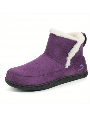 Women's Fleece Liner Fuzzy Indoor Outdoor Slippers, Cute Slip On Solid Comfort Warm Women's Shoes
