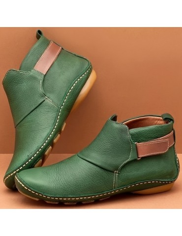 Women's Solid Color Trendy Boots, Slip On Soft Sole Platform Buckle Belt Boots, Versatile Round Toe Winter Boots