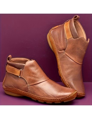 Women's Solid Color Trendy Boots, Slip On Soft Sole Platform Buckle Belt Boots, Versatile Round Toe Winter Boots
