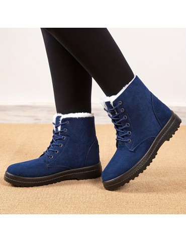 Women's Round Toe Lace Up Boots, Warm Faux Fur Lined Ankle Boots, Women's Footwear