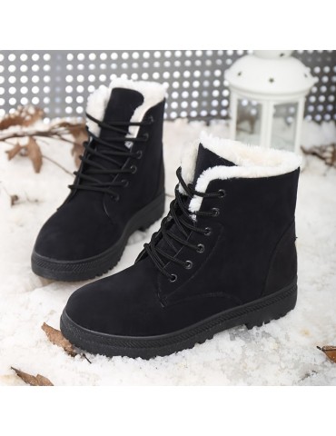 Women's Fleece Liner Ankle Snow Boots, Thermal Comfy Lace Up Flat Shoes, Round Toe Anti-Slip Shoes