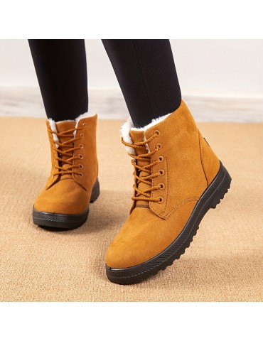 Women's Fleece Liner Ankle Snow Boots, Thermal Comfy Lace Up Flat Shoes, Round Toe Anti-Slip Shoes