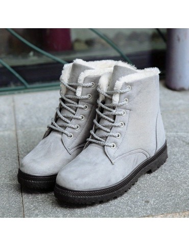 Women's Fleece Liner Ankle Snow Boots, Thermal Comfy Lace Up Flat Shoes, Round Toe Anti-Slip Shoes