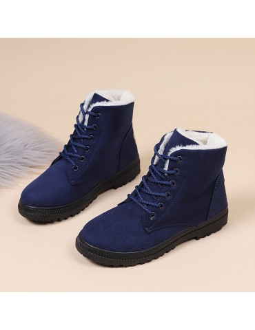 Women's Warm Snow Boots, Casual Solid Color Lace Up Plush Lined Ankle Boots, Fuzzy & Comfortable Outdoor Shoes