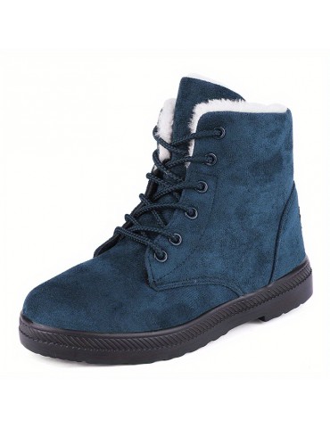 Women's Suedette Pattern Flatform Boots, Lace Up Thick Bottom Velvet Warm Non-slip Snow Boots, Wear-resistant Comfy Shoes