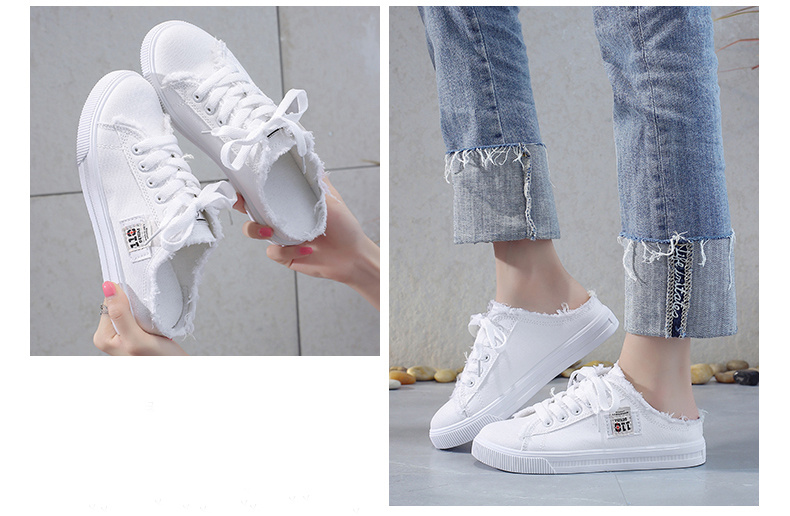 womens solid canvas slippers platform round toe all match lace up breathable slip on shoes womens footwear details 2