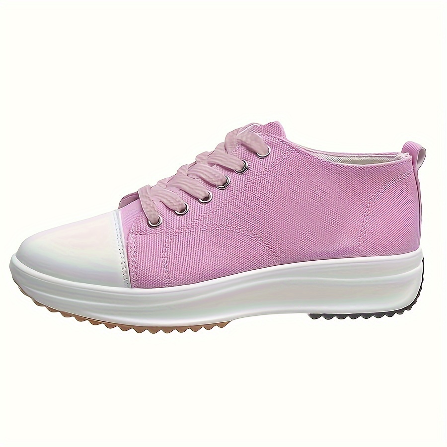 womens solid color trendy sneakers lace up soft sole platform casual walking shoes versatile low top canvas shoes details 6