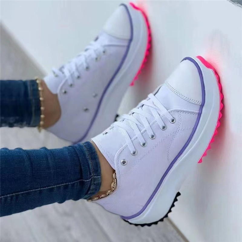 womens platform canvas sneakers solid color lace up low top trainers casualall match walking shoes details 2