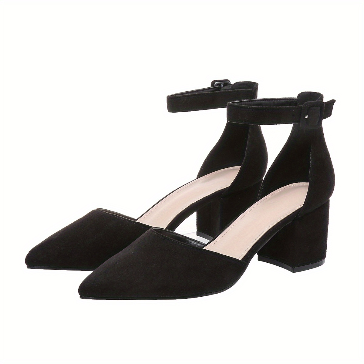 womens dorsay chunky mid heels solid color pointed toe ankle strap sandals versatile fashion sandals details 13