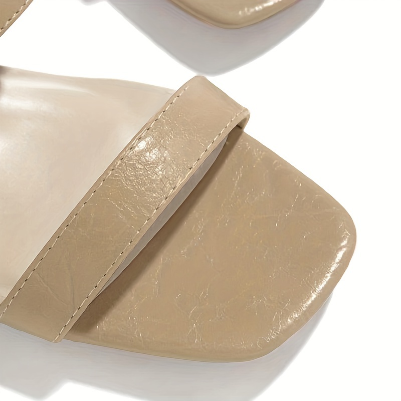 chunky heeled sandals, womens chunky heeled sandals solid color open toe metal buckled square toe comfy sandals womens fashion footwear details 2