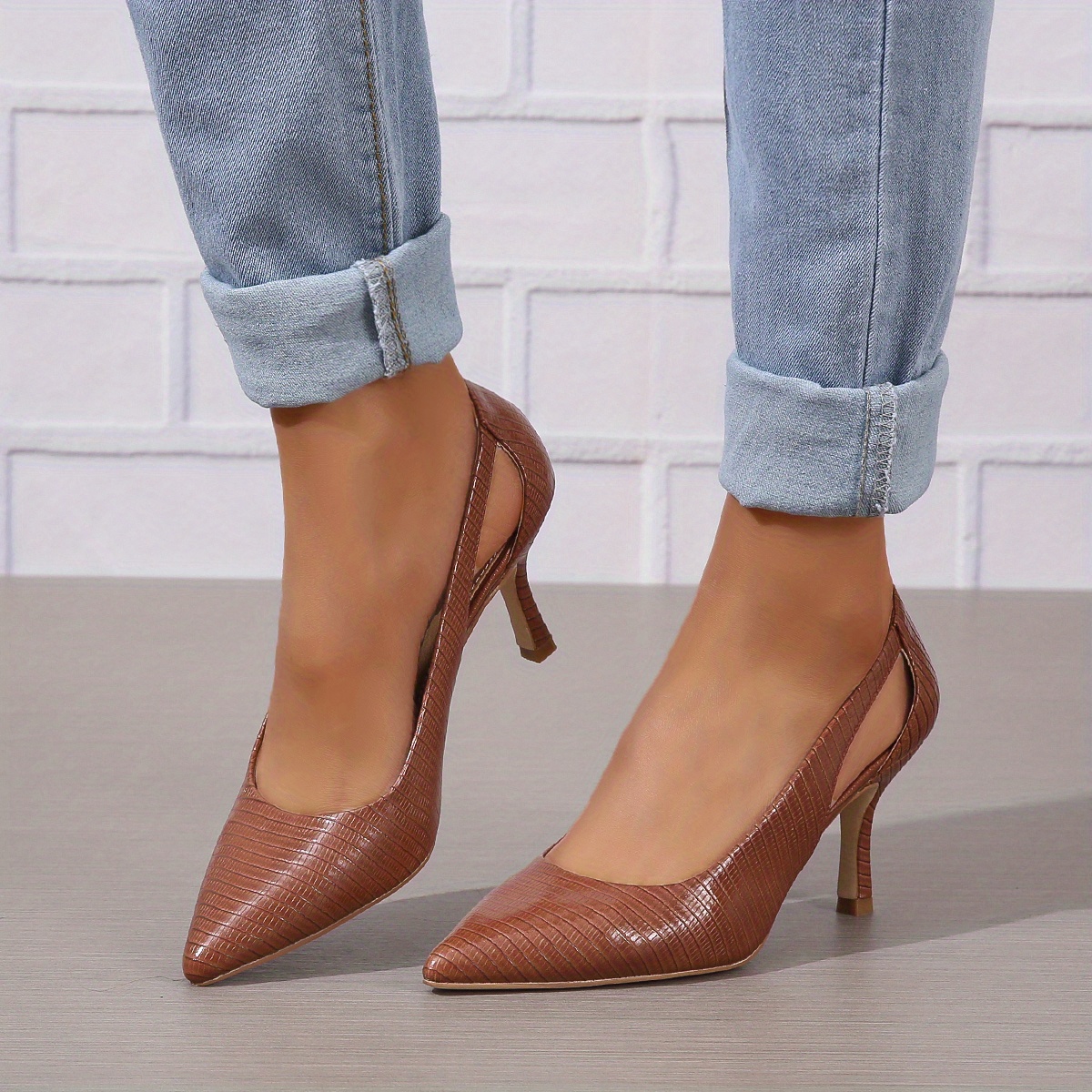 womens pointed toe high heels solid color cut out slip on stiletto heels versatile dressy pumps details 1