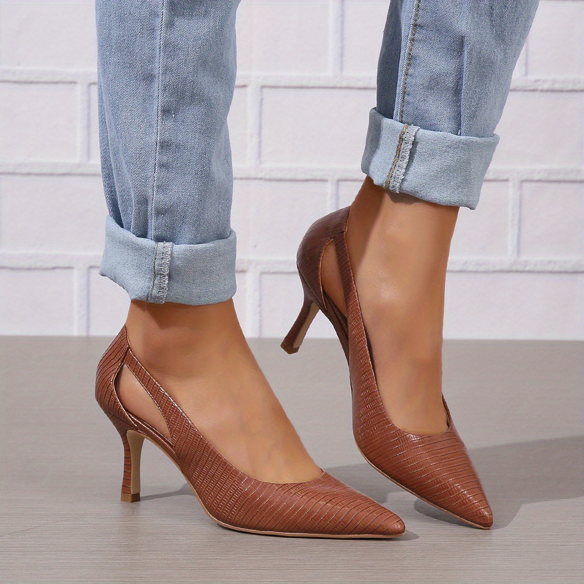 womens pointed toe high heels solid color cut out slip on stiletto heels versatile dressy pumps details 2
