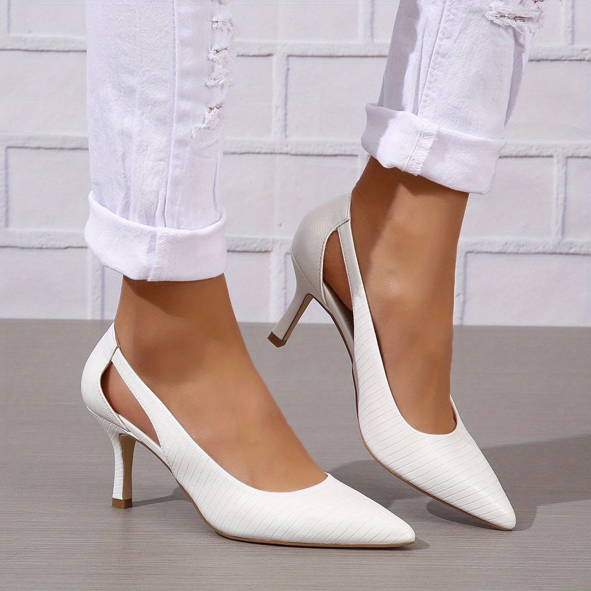 womens pointed toe high heels solid color cut out slip on stiletto heels versatile dressy pumps details 8