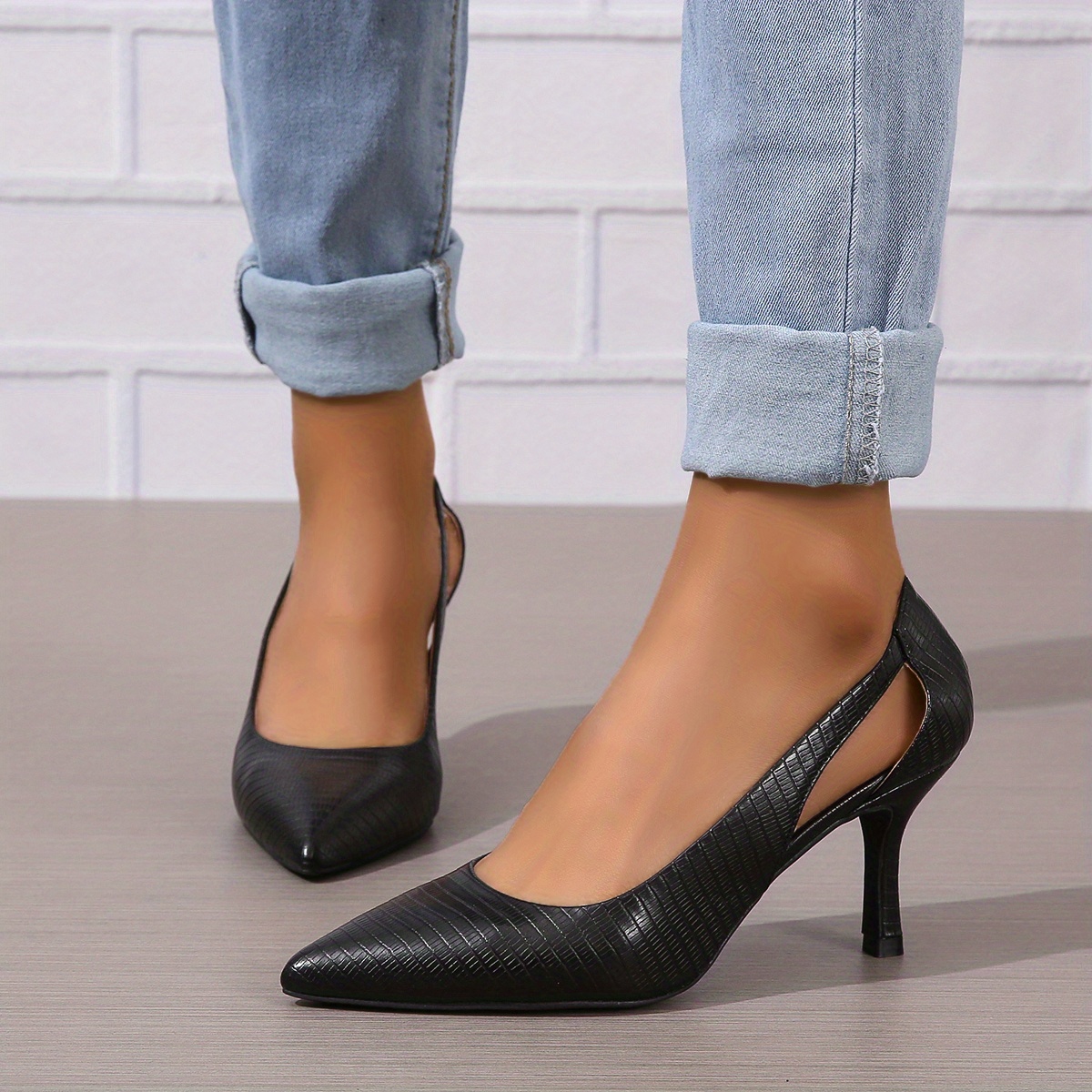 womens pointed toe high heels solid color cut out slip on stiletto heels versatile dressy pumps details 12