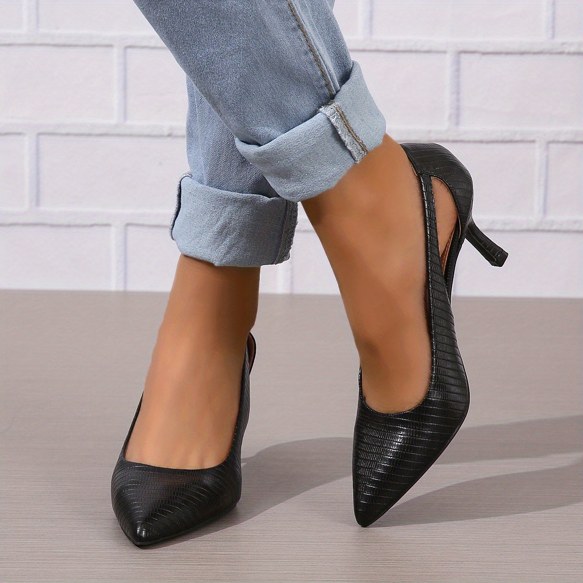womens pointed toe high heels solid color cut out slip on stiletto heels versatile dressy pumps details 13