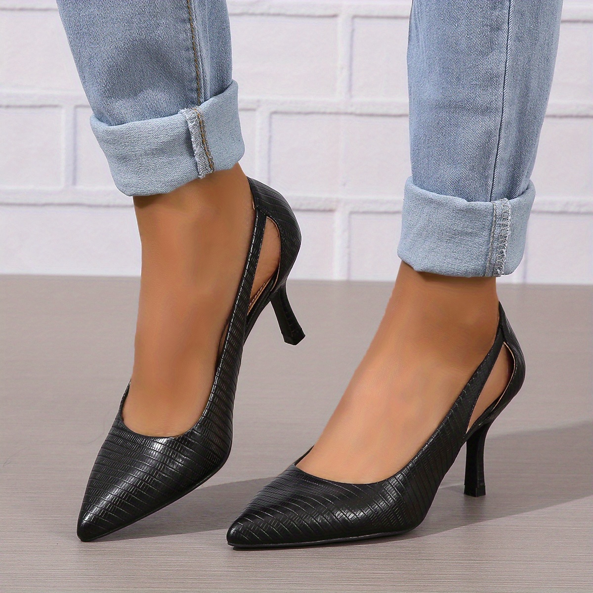 womens pointed toe high heels solid color cut out slip on stiletto heels versatile dressy pumps details 14