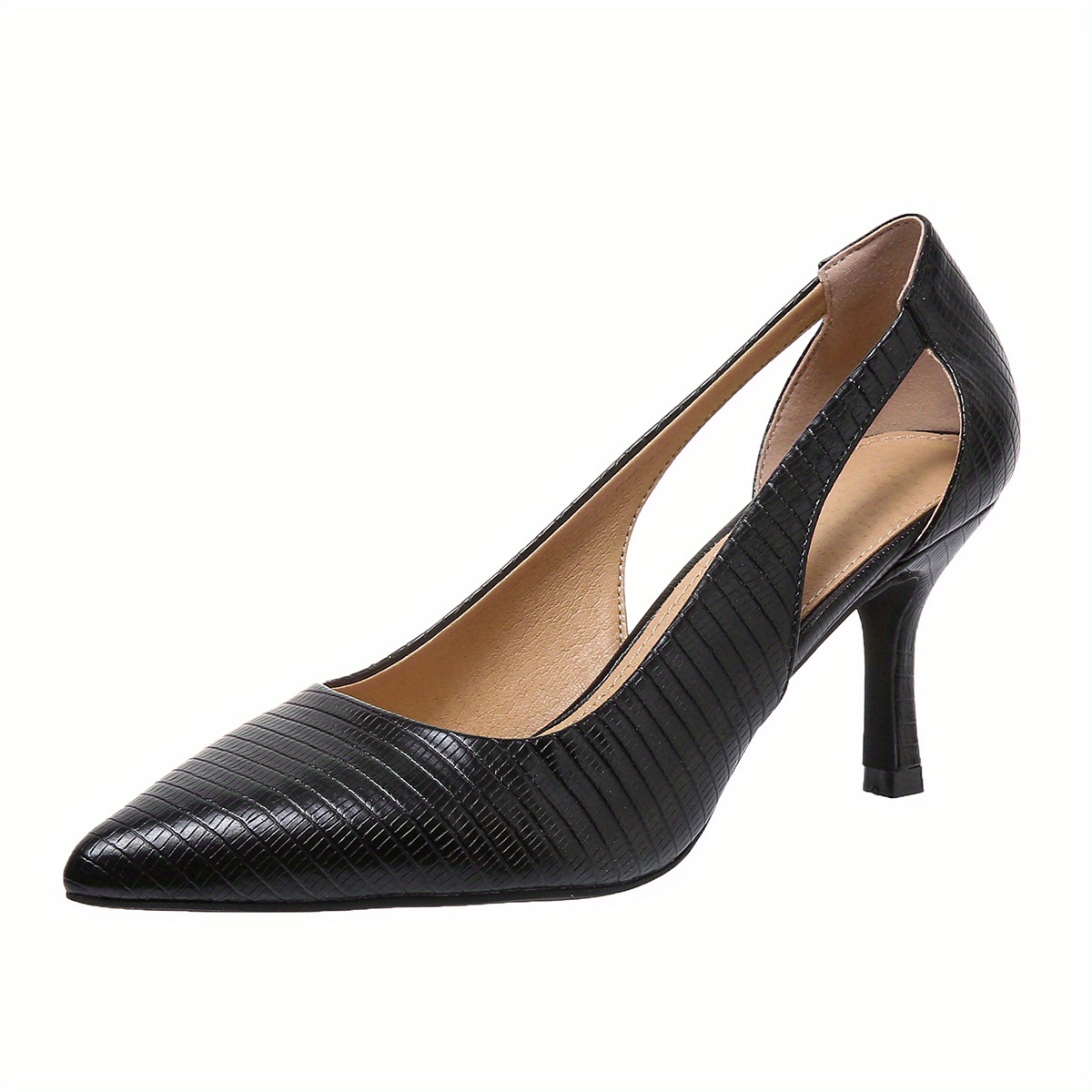 womens pointed toe high heels solid color cut out slip on stiletto heels versatile dressy pumps details 17