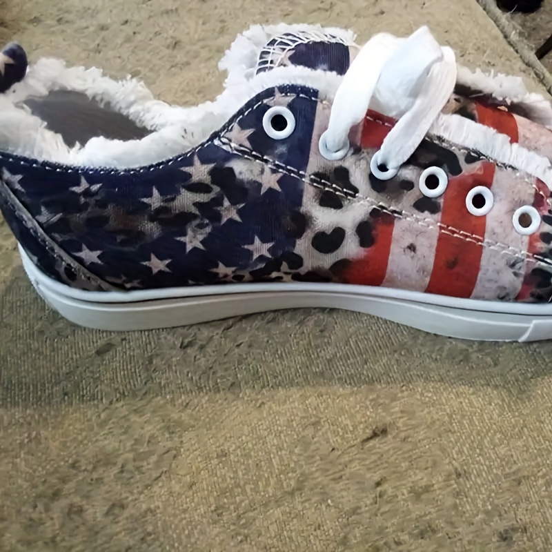 womens star striped print sneakers casual lace up outdoor shoes lightweight the 4th of july shoes details 4