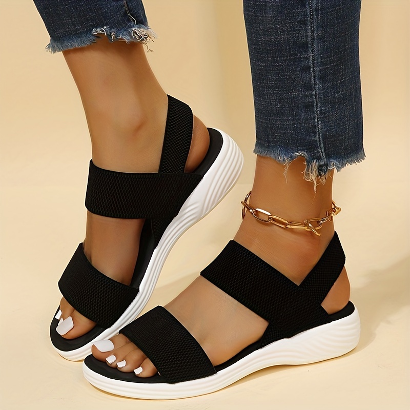 womens comfy flat sandals open toe elastic strap slip on shoes casual outdoor beach sandals details 1
