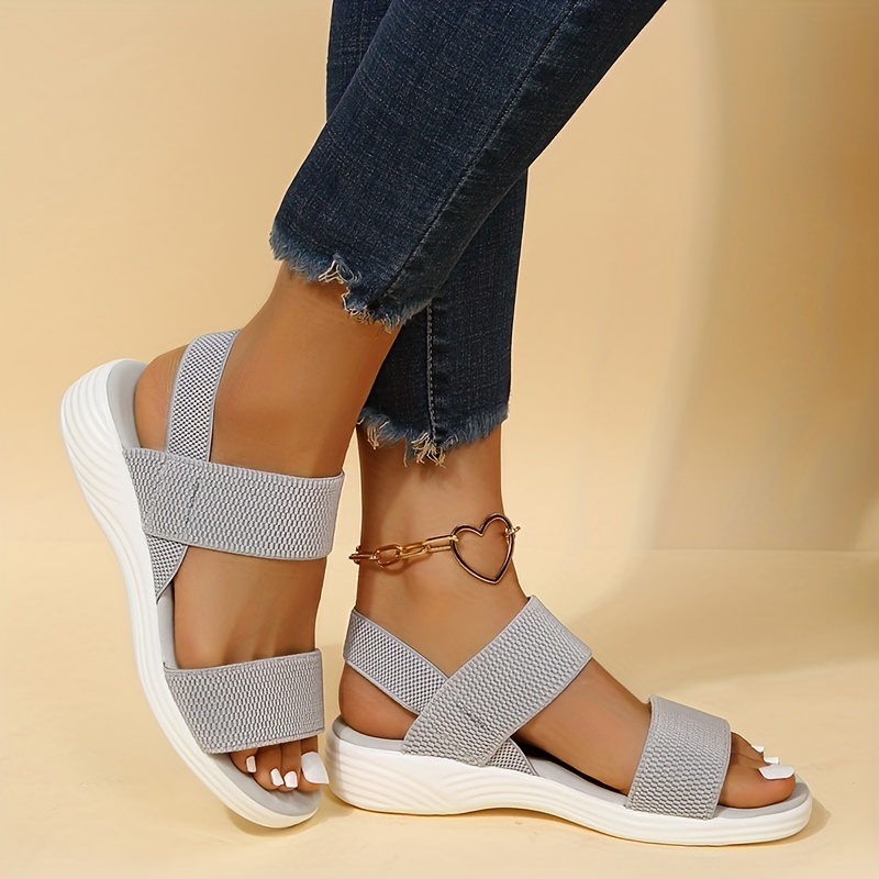 womens comfy flat sandals open toe elastic strap slip on shoes casual outdoor beach sandals details 4