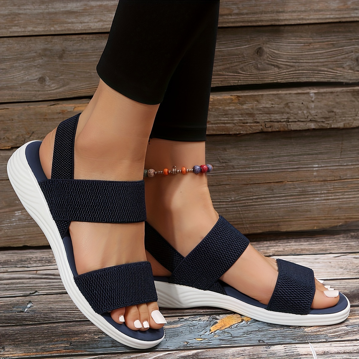 womens comfy flat sandals open toe elastic strap slip on shoes casual outdoor beach sandals details 7
