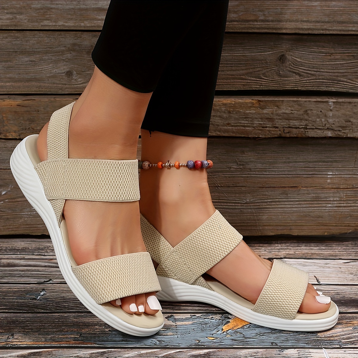womens comfy flat sandals open toe elastic strap slip on shoes casual outdoor beach sandals details 9
